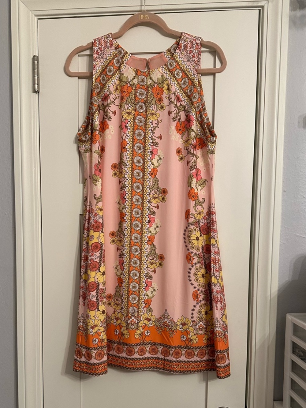 Sleeveless Pink Floral Border Print Mini Dress